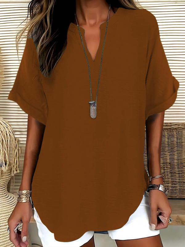 🔥LAST DAY SALE: ONLY ￡11.99!!✨👚Women's Plain Short Sleeve Blouse, Casual Solid Color Top for Daily Wear