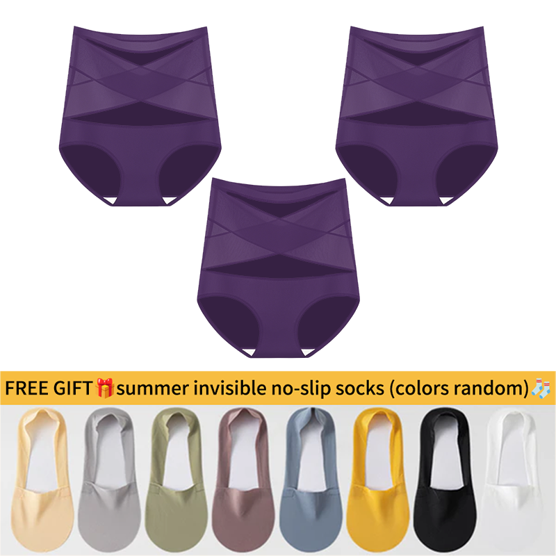 🌸Last Day-Buy 1 Get 3 Packs✨Plus-Size High-Waist Cross Tummy Control Panties