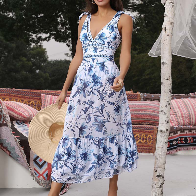 💃Last Day Special Sale 49% OFF🩱 V Neck Lace Up Printed One Piece Swimsuit and Skirt