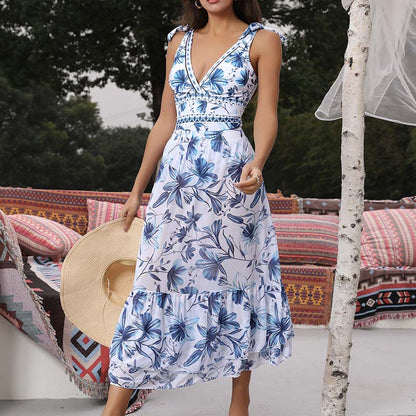 💥 Special Sale 49% OFF💥 V Neck Lace Up Printed One Piece Swimsuit and Skirt