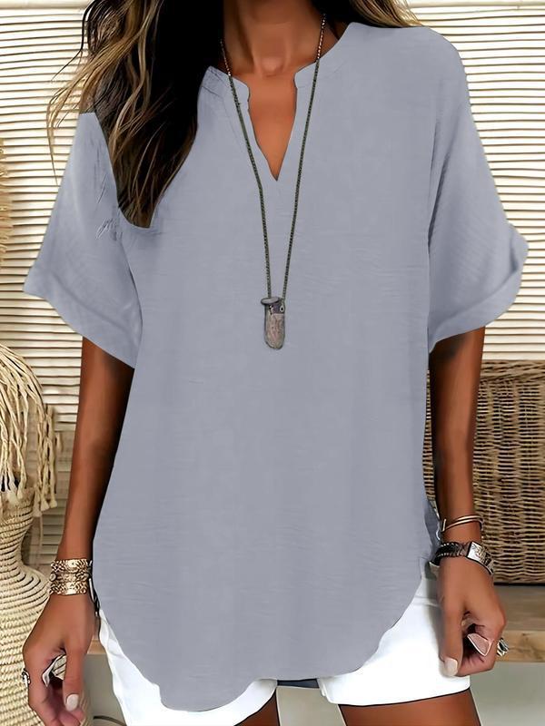 🔥LAST DAY SALE: ONLY ￡11.99!!✨👚Women's Plain Short Sleeve Blouse, Casual Solid Color Top for Daily Wear