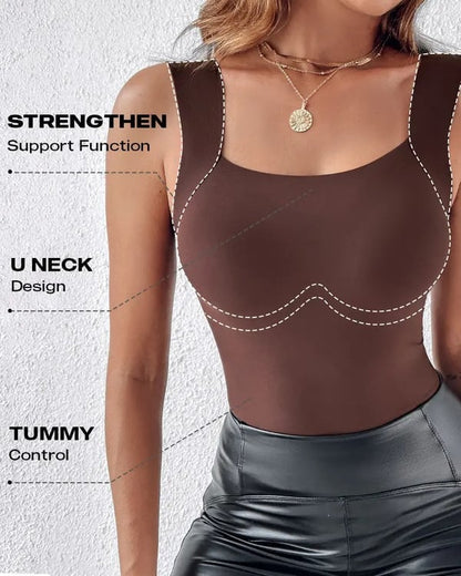 🏆🌟Last Day Special Price ￡8.99!!🎀Women's U Neck Shapewear Built-in Bra Tank High Strechy Sleeveless Slim Fit Tops Camisole