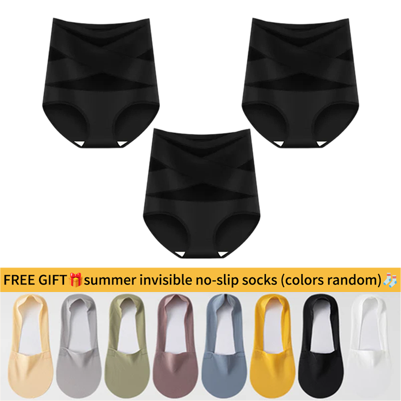 🌸Last Day-Buy 1 Get 3 Packs✨Plus-Size High-Waist Cross Tummy Control Panties
