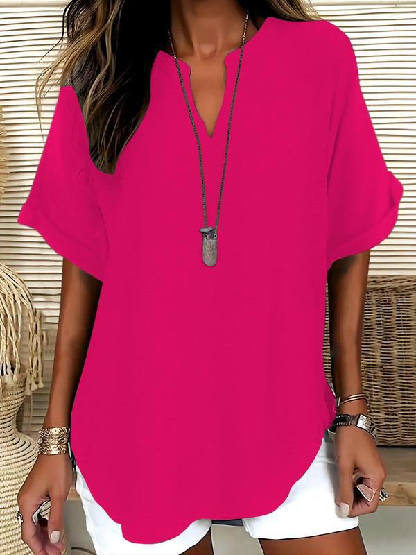 🔥LAST DAY SALE: ONLY ￡11.99!!✨👚Women's Plain Short Sleeve Blouse, Casual Solid Color Top for Daily Wear