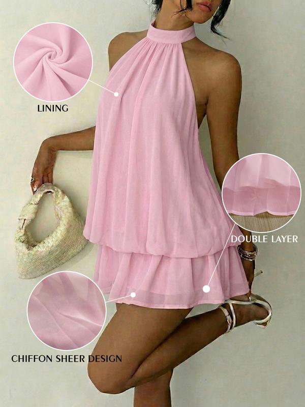 🔥LAST DAY SALE 49% OFF🔥Lumiére™ Women’s Halter Neck Mini Dress – Slim-Fit, Sleeveless & Tie-Back ✨ | Elegant Summer Dress