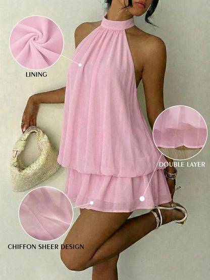 🔥LAST DAY SALE 49% OFF🔥Lumiére™ Women’s Halter Neck Mini Dress – Slim-Fit, Sleeveless & Tie-Back ✨ | Elegant Summer Dress