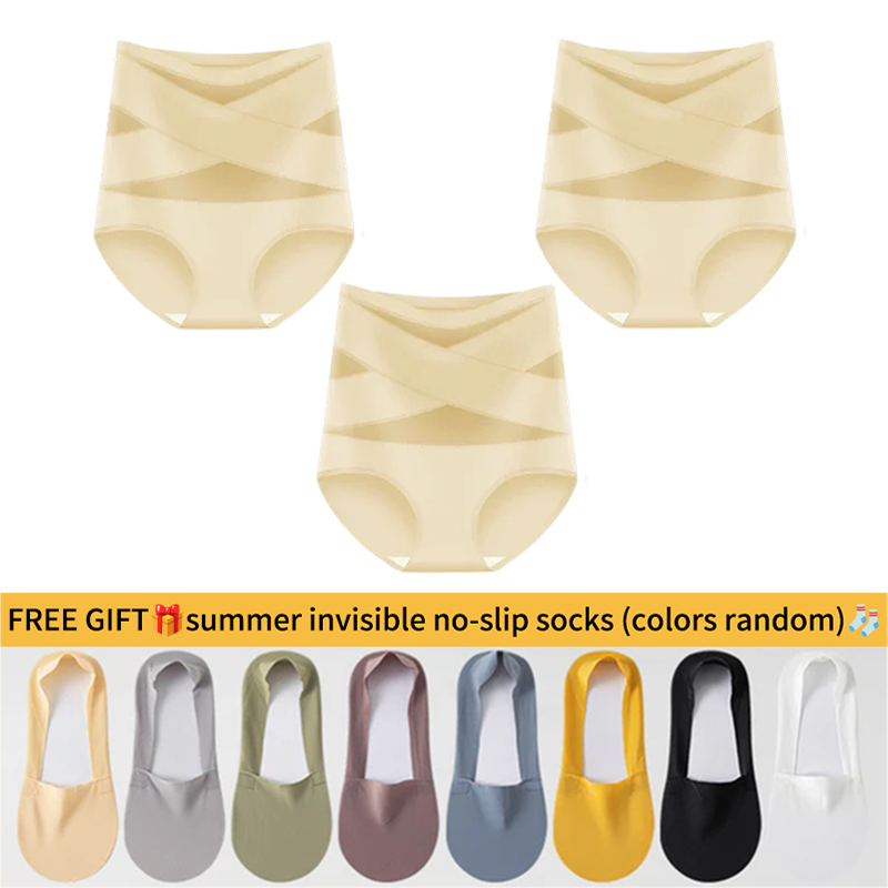 🌸Last Day-Buy 1 Get 3 Packs✨Plus-Size High-Waist Cross Tummy Control Panties