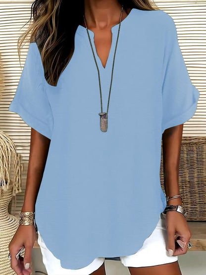 🔥LAST DAY SALE: ONLY ￡11.99!!✨👚Women's Plain Short Sleeve Blouse, Casual Solid Color Top for Daily Wear