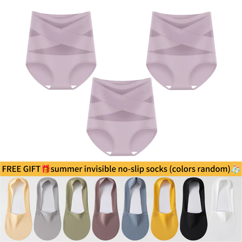 🌸Last Day-Buy 1 Get 3 Packs✨Plus-Size High-Waist Cross Tummy Control Panties