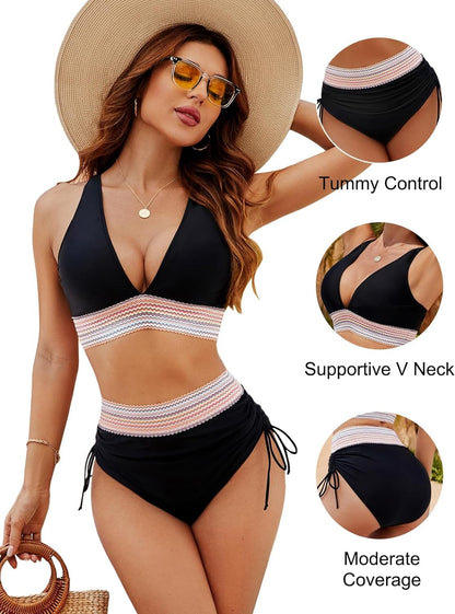 ⏳Last Day Promotion 60% OFF⛱️2026 High Waisted Tummy Control Color Block Bikini Sets