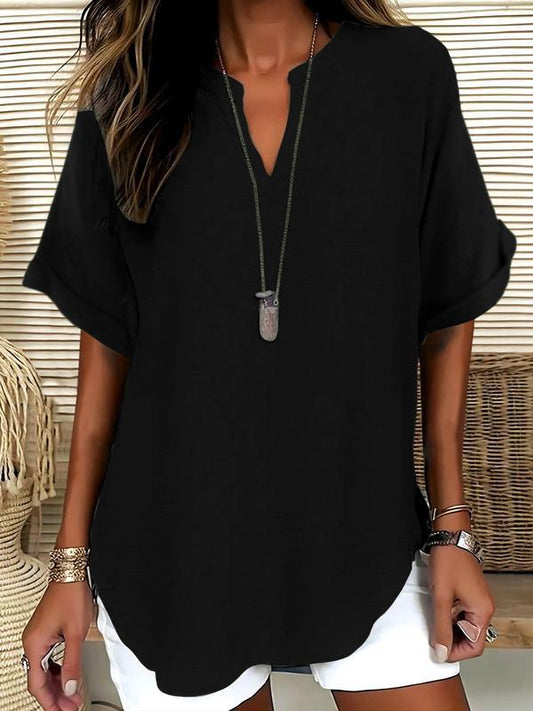 🔥LAST DAY SALE: ONLY ￡11.99!!✨👚Women's Plain Short Sleeve Blouse, Casual Solid Color Top for Daily Wear