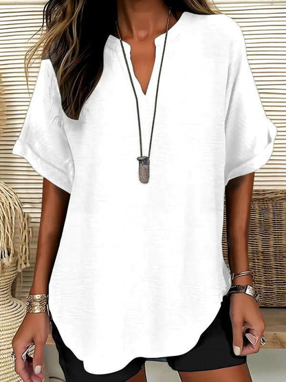 🔥LAST DAY SALE: ONLY ￡11.99!!✨👚Women's Plain Short Sleeve Blouse, Casual Solid Color Top for Daily Wear