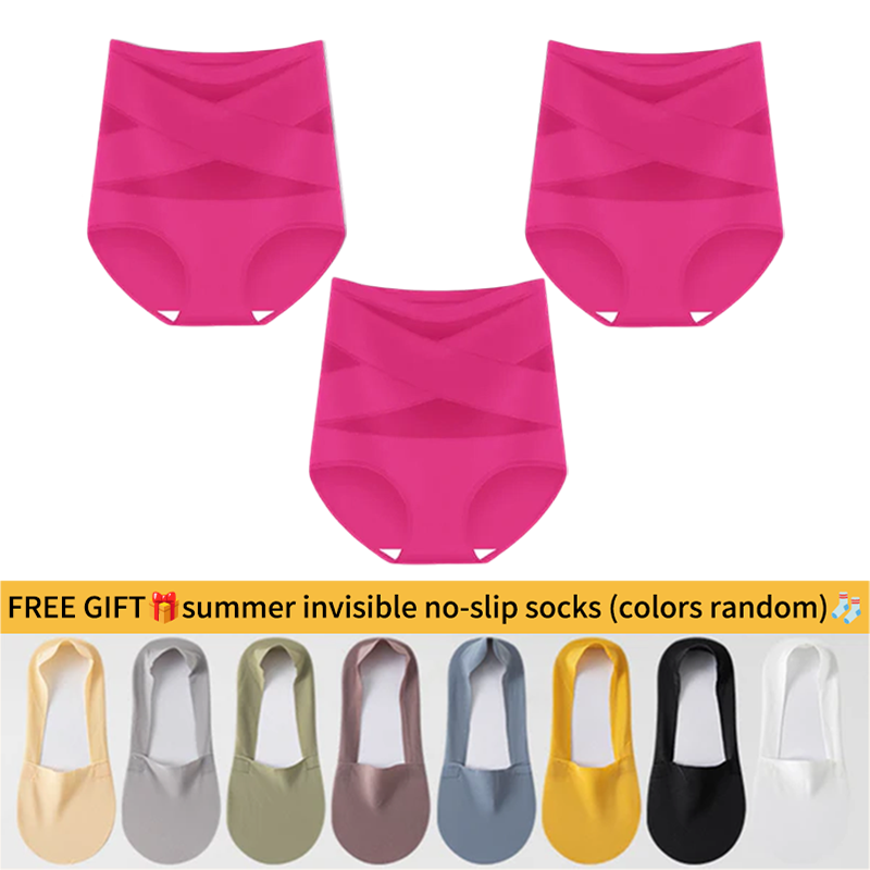 🌸Last Day-Buy 1 Get 3 Packs✨Plus-Size High-Waist Cross Tummy Control Panties