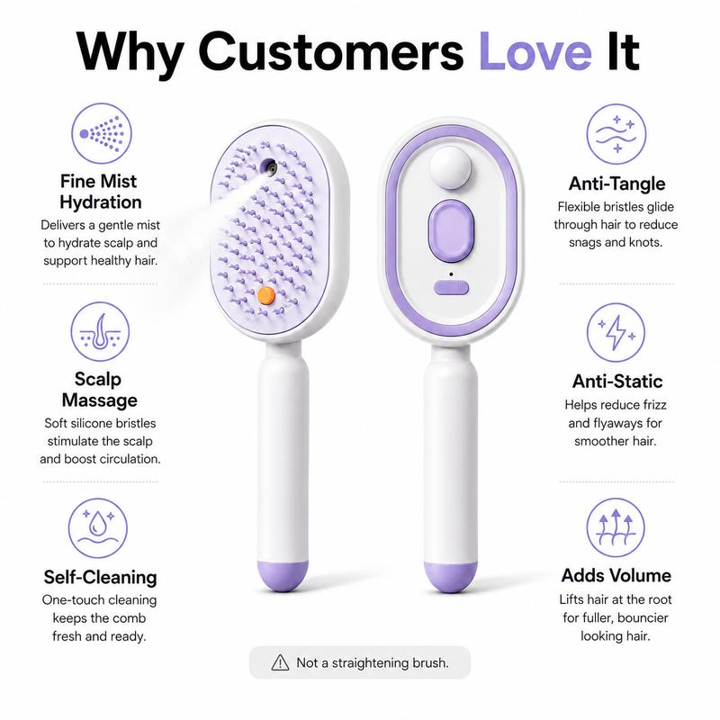 💖LAST DAY SALE ONLY ￡14.99!!💖ProGlide™🇬🇧 Scalp Massager Comb 💆‍♀️ – Self-Cleaning 🧼, Tangle-Free ✂️ & Frizz-Control Hair Brush with Soothing Mist Spray 💨✨ | Perfect for Dry, Brittle Hair 💧🌟
