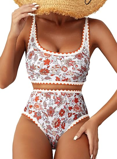🌊💃LAST DAY SALE: ONLY ￡11.99!!🏖️Women's Bikini Sets Floral Print Whip Stitch 2 Piece Swimsuits