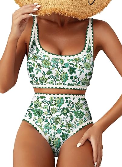 🌊💃LAST DAY SALE: ONLY ￡11.99!!🏖️Women's Bikini Sets Floral Print Whip Stitch 2 Piece Swimsuits