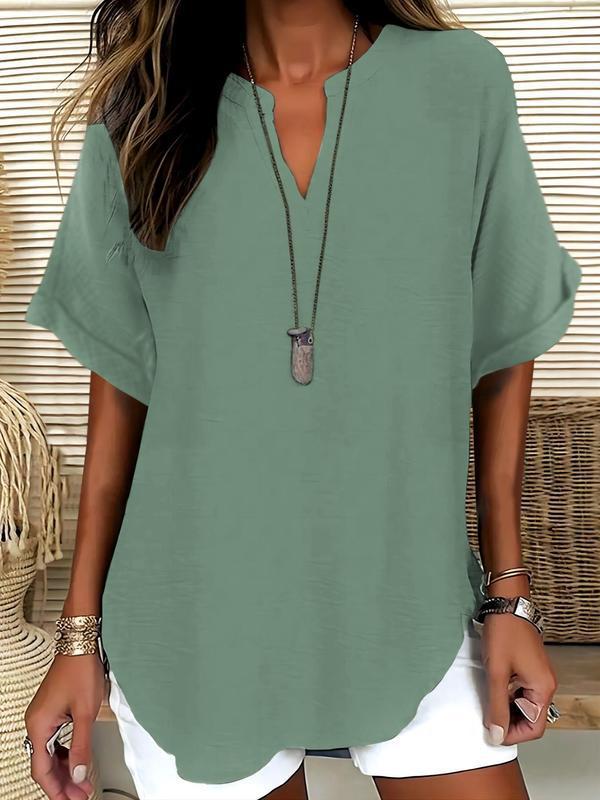 🔥LAST DAY SALE: ONLY ￡11.99!!✨👚Women's Plain Short Sleeve Blouse, Casual Solid Color Top for Daily Wear
