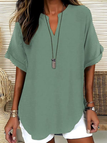 🔥LAST DAY SALE: ONLY ￡11.99!!✨👚Women's Plain Short Sleeve Blouse, Casual Solid Color Top for Daily Wear