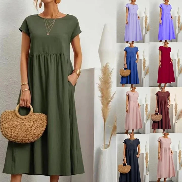 ⏳LAST DAY SALE ONLY ￡13.99!!💕LUMIÉRE 2026 NEW Women's Linen-Cotton Pocket Dress🌿 Effortless • Lightweight • Perfect for Summer Days ☀️