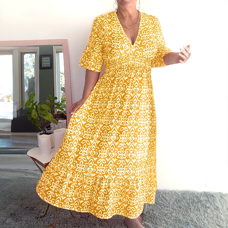 🏖️Summer Cool Deal: ONLY ￡14.99!💃Bohemian casual print V-neck waist wrap long dress💐✨