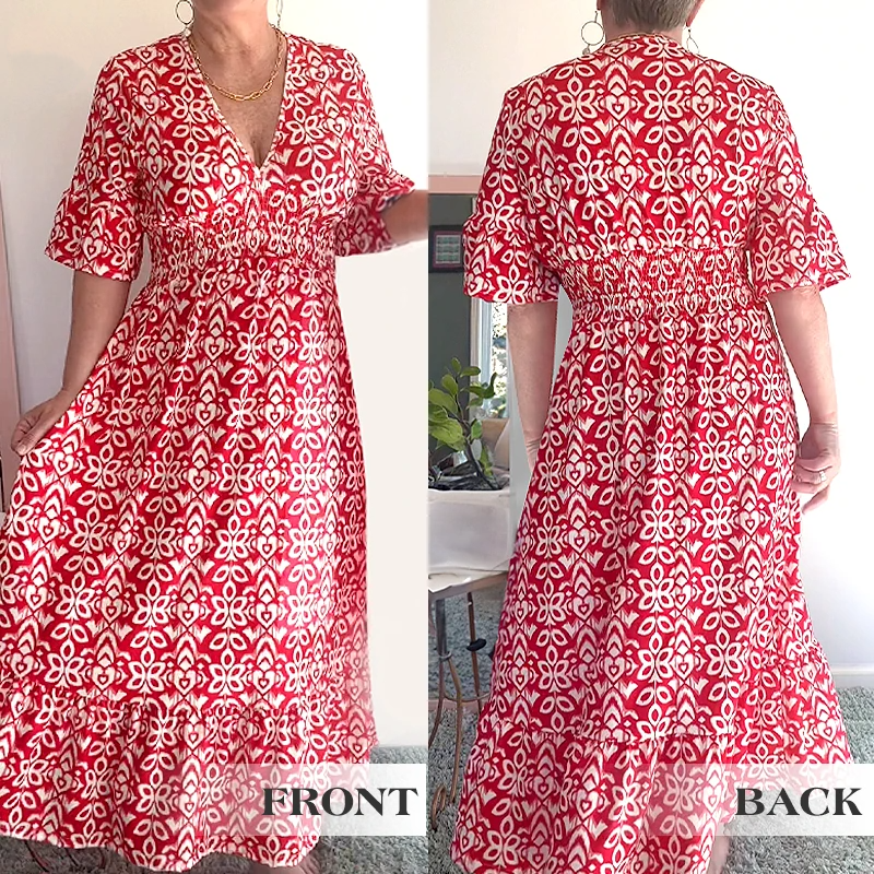 🏖️Summer Cool Deal: ONLY ￡14.99!💃Bohemian casual print V-neck waist wrap long dress💐✨