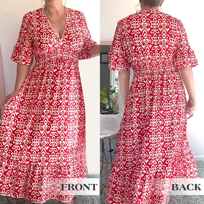 🏖️Summer Cool Deal: ONLY ￡14.99!💃Bohemian casual print V-neck waist wrap long dress💐✨