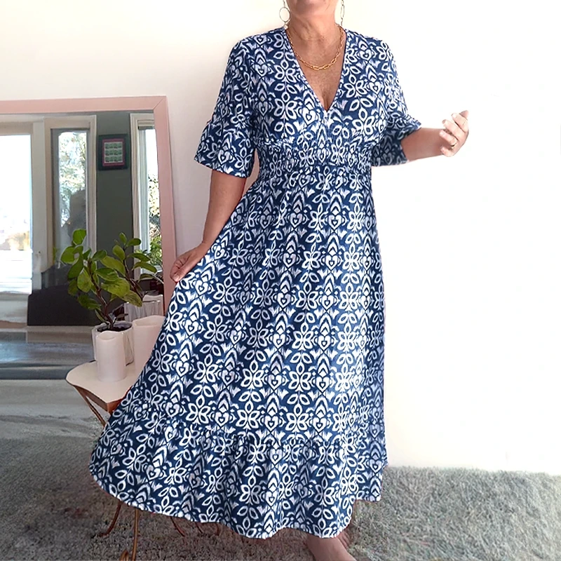 🏖️Summer Cool Deal: ONLY ￡14.99!💃Bohemian casual print V-neck waist wrap long dress💐✨