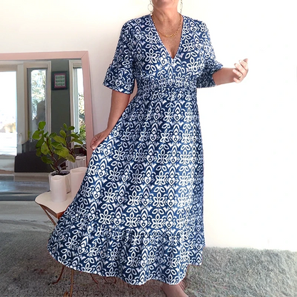 🏖️Summer Cool Deal: ONLY ￡14.99!💃Bohemian casual print V-neck waist wrap long dress💐✨