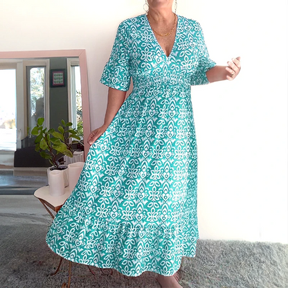 🏖️Summer Cool Deal: ONLY ￡14.99!💃Bohemian casual print V-neck waist wrap long dress💐✨