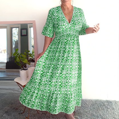 🏖️Summer Cool Deal: ONLY ￡14.99!💃Bohemian casual print V-neck waist wrap long dress💐✨