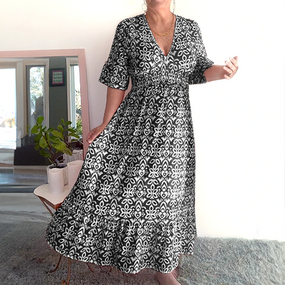 🏖️Summer Cool Deal: ONLY ￡14.99!💃Bohemian casual print V-neck waist wrap long dress💐✨