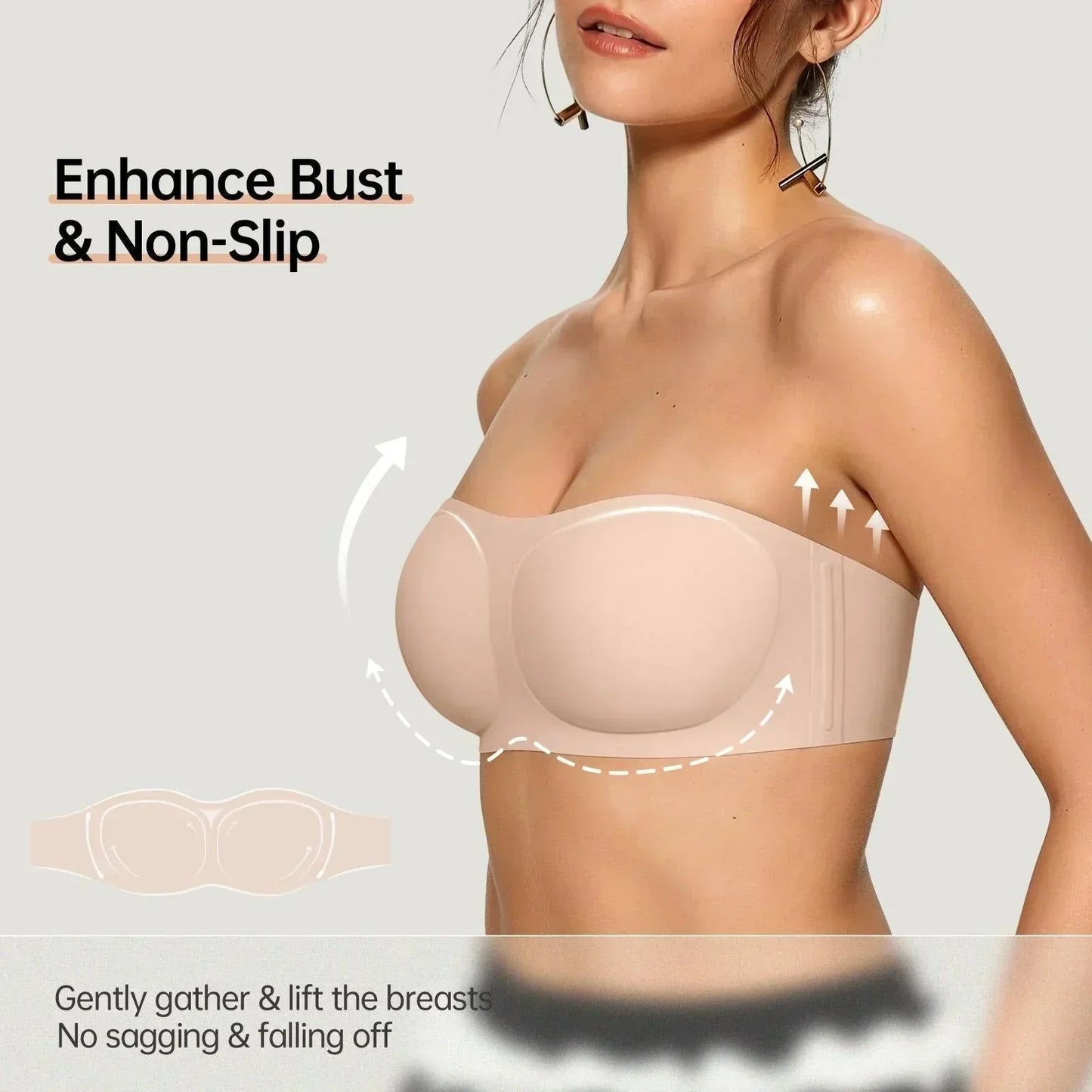 ⛱️Last Day Special Price ￡7.99!!💞Womens Strapless Bras Push Up Bandeau Bra Non Slip Wireless Supportive Padded Bras Seamless Comfortable Tube Jelly Bra