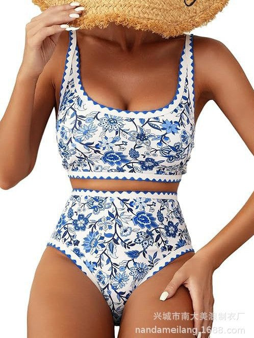 🌊💃LAST DAY SALE: ONLY ￡11.99!!🏖️Women's Bikini Sets Floral Print Whip Stitch 2 Piece Swimsuits