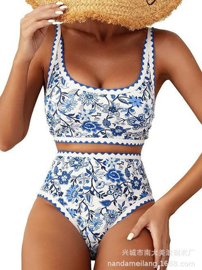 🌊💃LAST DAY SALE: ONLY ￡11.99!!🏖️Women's Bikini Sets Floral Print Whip Stitch 2 Piece Swimsuits