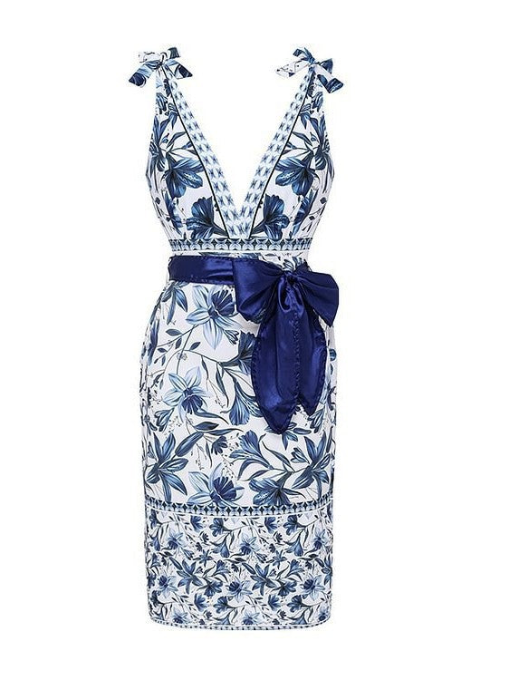 💥Last Day Special Sale 49% OFF🩱V Neck Lace Up Printed One Piece Swimsuit and Skirt