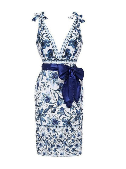 💥Last Day Special Sale 49% OFF🩱V Neck Lace Up Printed One Piece Swimsuit and Skirt