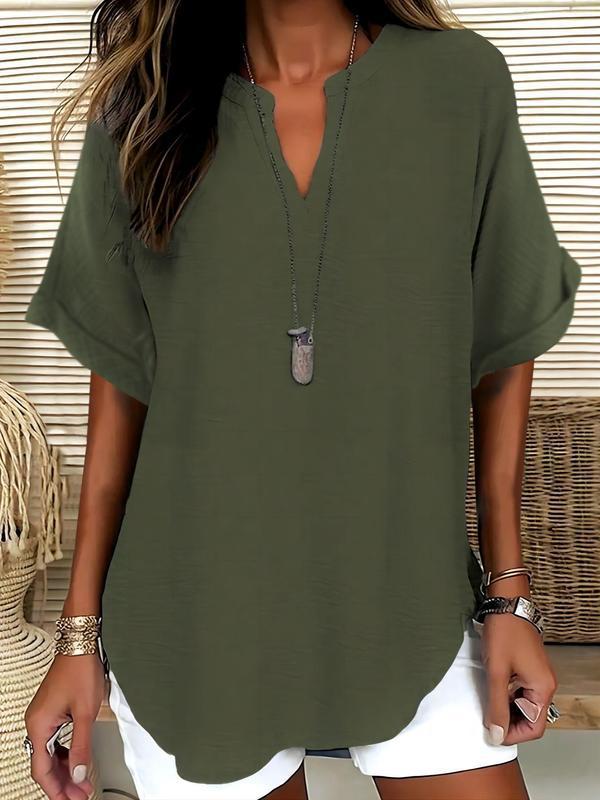 🔥LAST DAY SALE: ONLY ￡11.99!!✨👚Women's Plain Short Sleeve Blouse, Casual Solid Color Top for Daily Wear