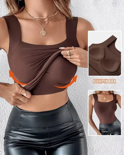 🏆🌟Last Day Special Price ￡8.99!!🎀Women's U Neck Shapewear Built-in Bra Tank High Strechy Sleeveless Slim Fit Tops Camisole