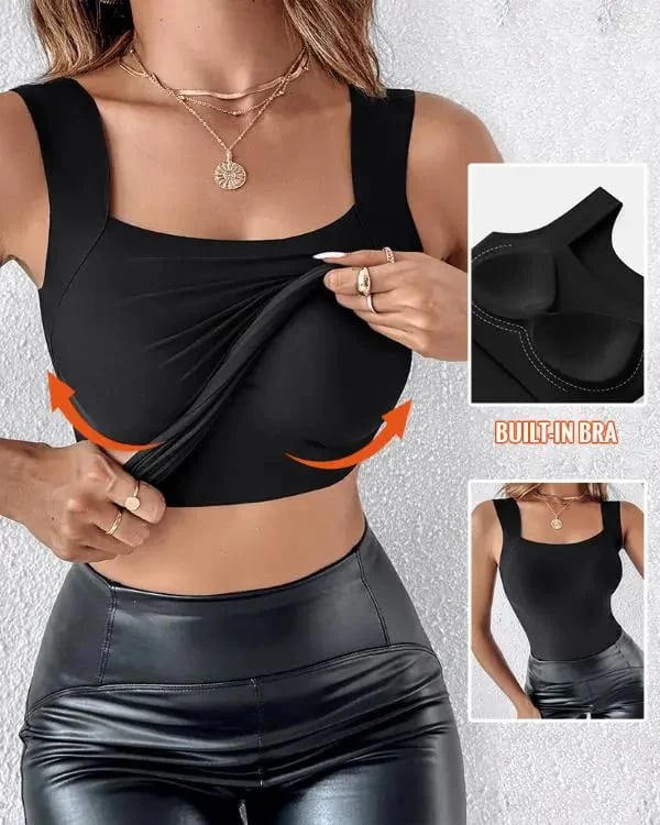 🏆🌟Last Day Special Price ￡8.99!!🎀Women's U Neck Shapewear Built-in Bra Tank High Strechy Sleeveless Slim Fit Tops Camisole