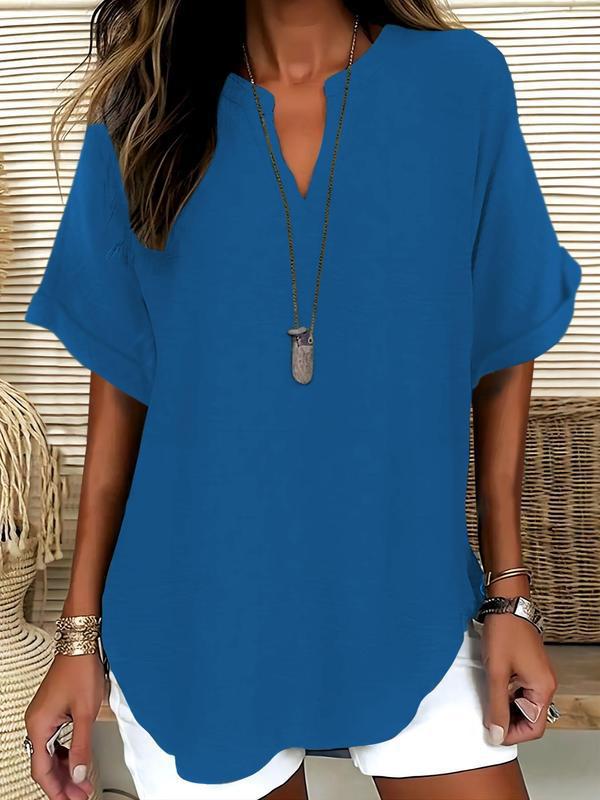 🔥LAST DAY SALE: ONLY ￡11.99!!✨👚Women's Plain Short Sleeve Blouse, Casual Solid Color Top for Daily Wear