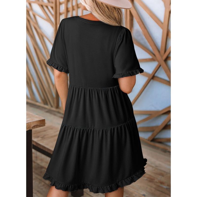 🔥2026 Summer Hot Sale 49% OFF🌈Women's V Neck Ruffle Casual A-Line Flowy Swing Shift Dress