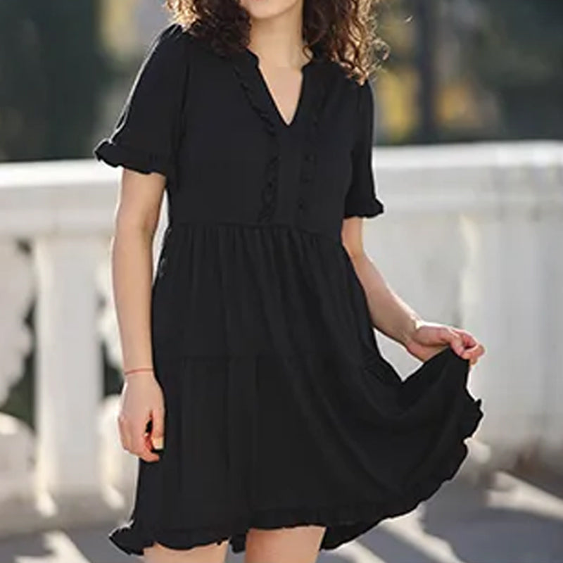 🔥2026 Summer Hot Sale 49% OFF🌈Women's V Neck Ruffle Casual A-Line Flowy Swing Shift Dress