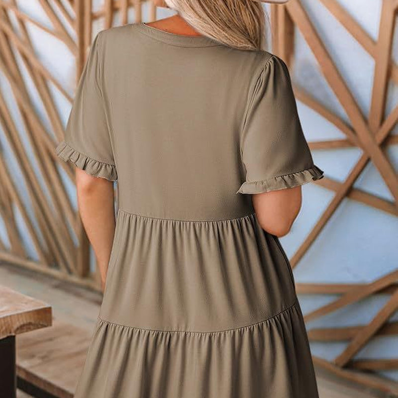 🔥2026 Summer Hot Sale 49% OFF🌈Women's V Neck Ruffle Casual A-Line Flowy Swing Shift Dress