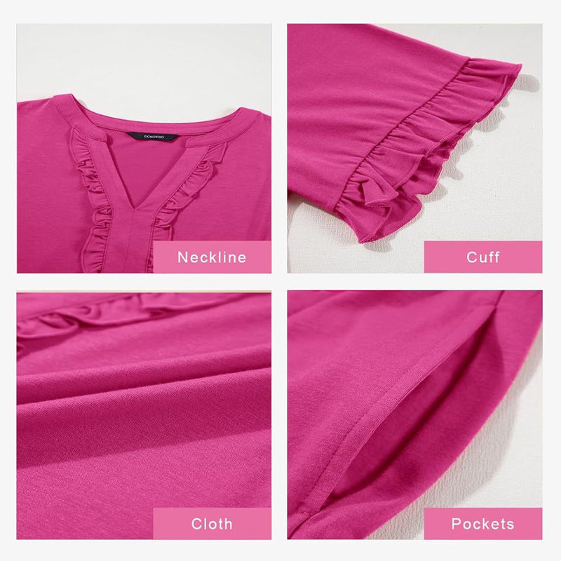 🔥2026 Summer Hot Sale 49% OFF🌈Women's V Neck Ruffle Casual A-Line Flowy Swing Shift Dress