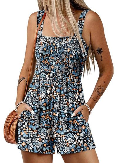 ⏰Hot Sale - 50% Off💃 Floral Print Sleeveless Shorts Jumpsuit with Pockets