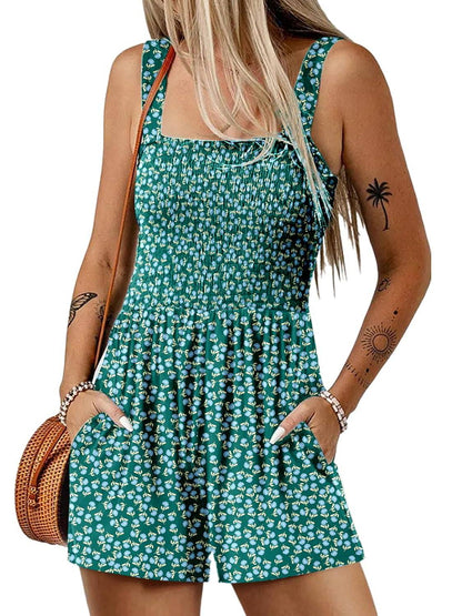 ⏰Hot Sale - 50% Off💃 Floral Print Sleeveless Shorts Jumpsuit with Pockets