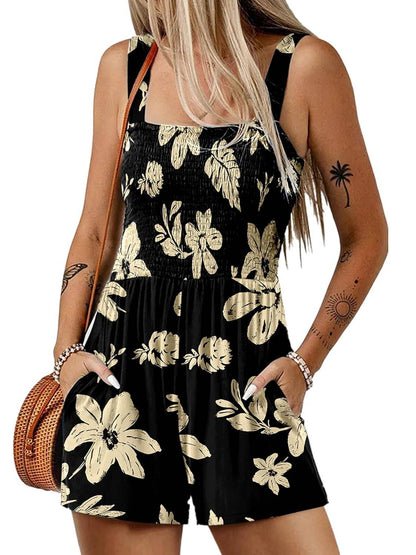 ⏰Hot Sale - 50% Off💃 Floral Print Sleeveless Shorts Jumpsuit with Pockets