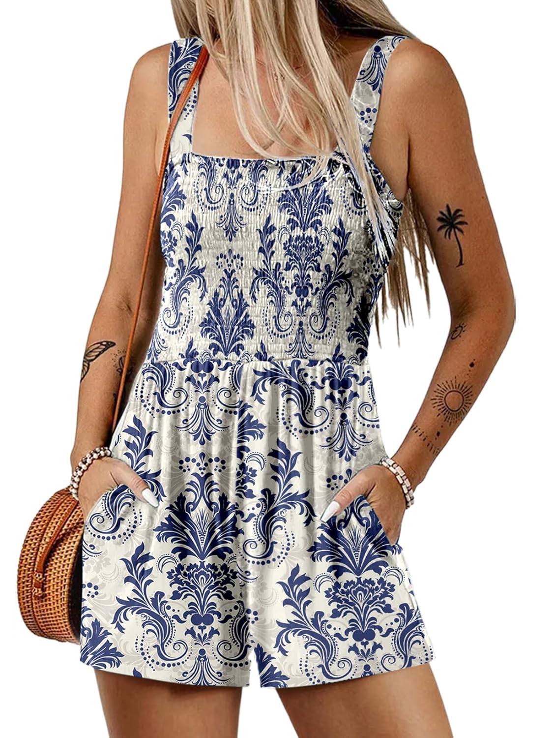 ⏰Hot Sale - 50% Off💃 Floral Print Sleeveless Shorts Jumpsuit with Pockets