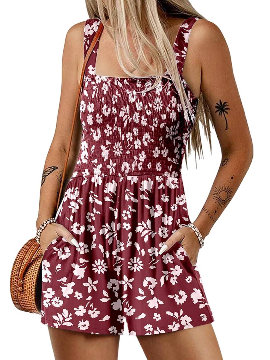 ⏰Hot Sale - 50% Off💃 Floral Print Sleeveless Shorts Jumpsuit with Pockets