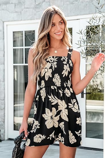 ⏰Hot Sale - 50% Off💃 Floral Print Sleeveless Shorts Jumpsuit with Pockets